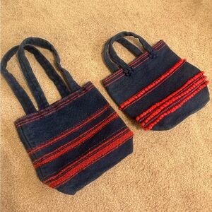 Vintage navy blue red striped arrowcraft woven tote bag handbag purse bundle